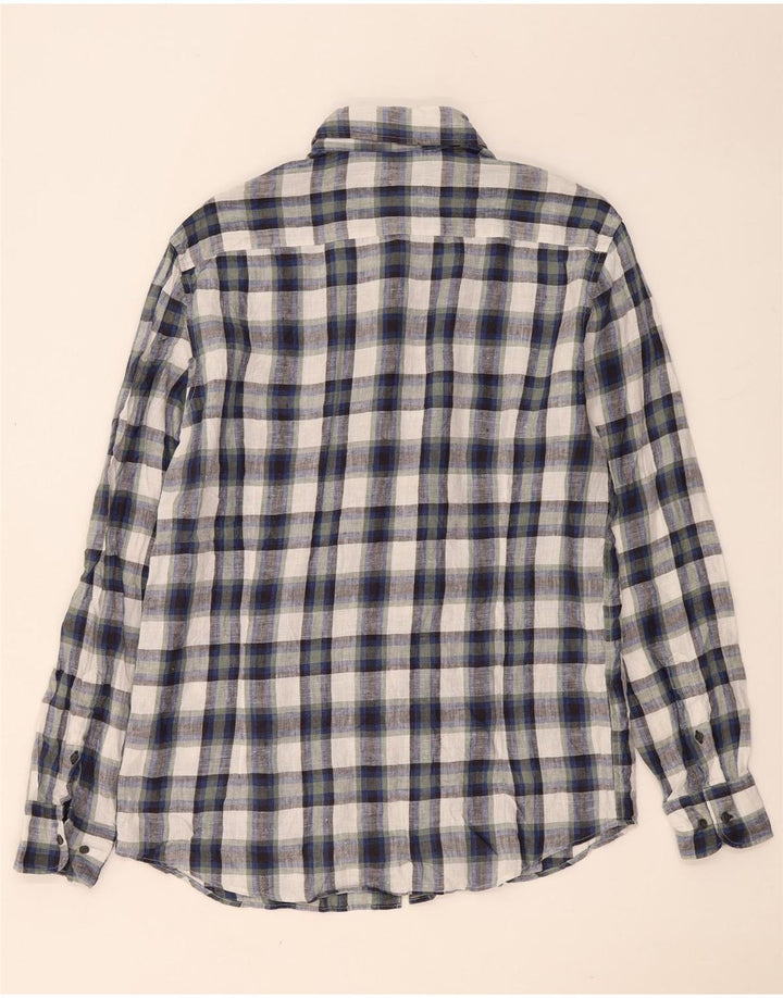 Ανδρικό πουκάμισο Massimo Dutti Μεγάλο Navy Blue Check λινό