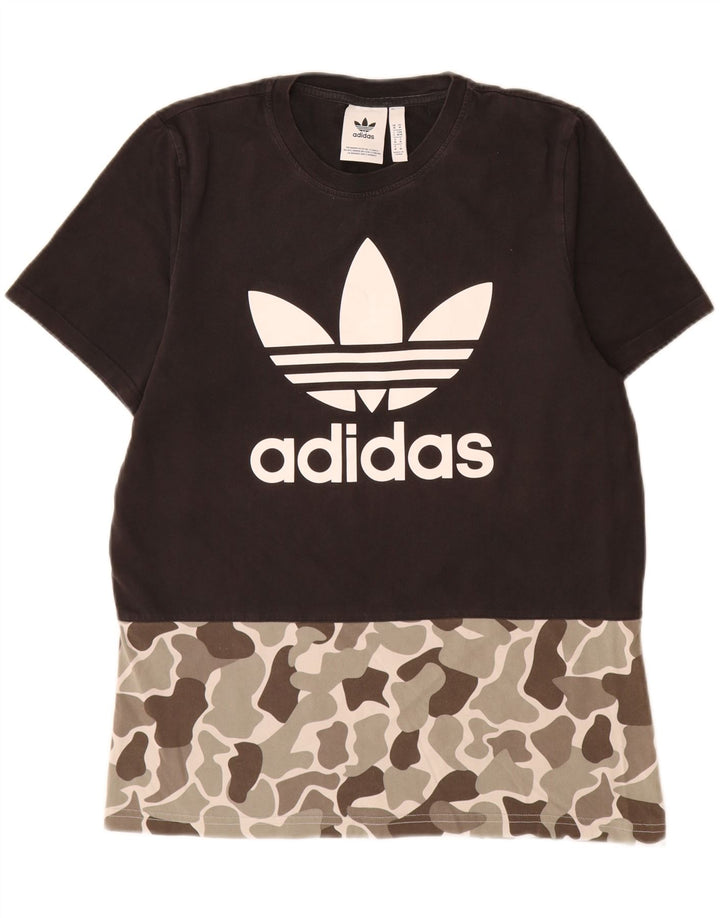 Ανδρικό γραφικό T-Shirt Adidas Top Μεσαίο μαύρο βαμβακερό καμουφλάζ