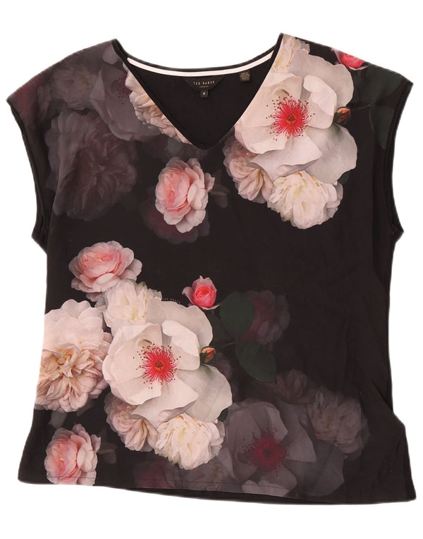 Γυναικεία μπλούζα Ted Baker Top Size 4 Large Μαύρο Floral Πολυεστέρας