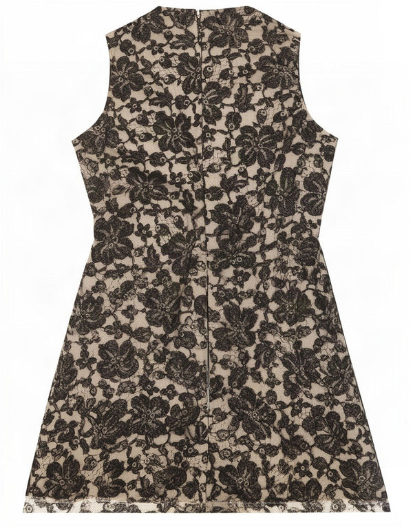Vintage Γυναικείο Αμάνικο Δαντελένιο Φόρεμα UK 14 Medium Black Floral