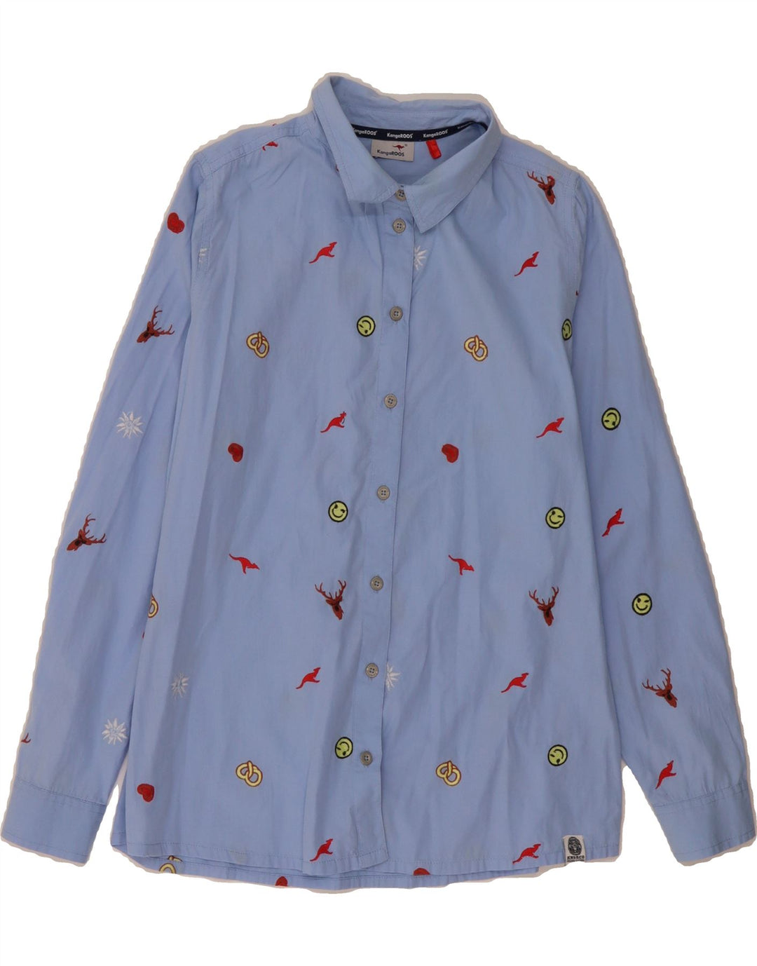 KANGAROOS Womens Abstract Pattern Shirt UK 16 Large Blue Vintage Kangaroos and Second-Hand Kangaroos from Messina Hembry 