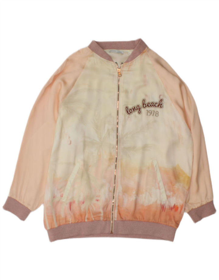 Zara Γυναικείο Graphic Bomber Jacket UK 10 Μικρή Πολύχρωμη Βαφή Γραβάτας