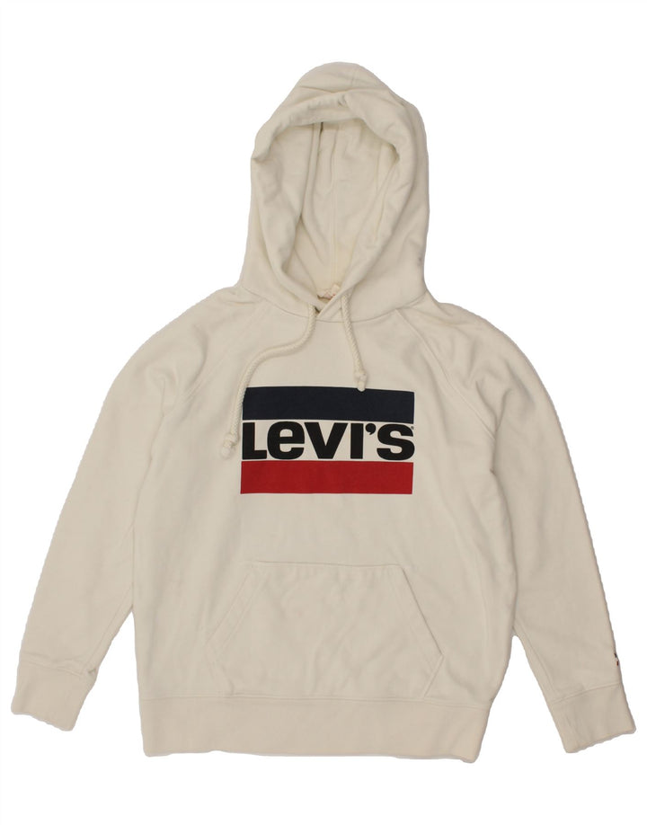 LEVI'S Womens Oversized Graphic Hoodie Jumper UK 10 Small Off White Vintage Levi's and Second-Hand Levi's from Messina Hembry 