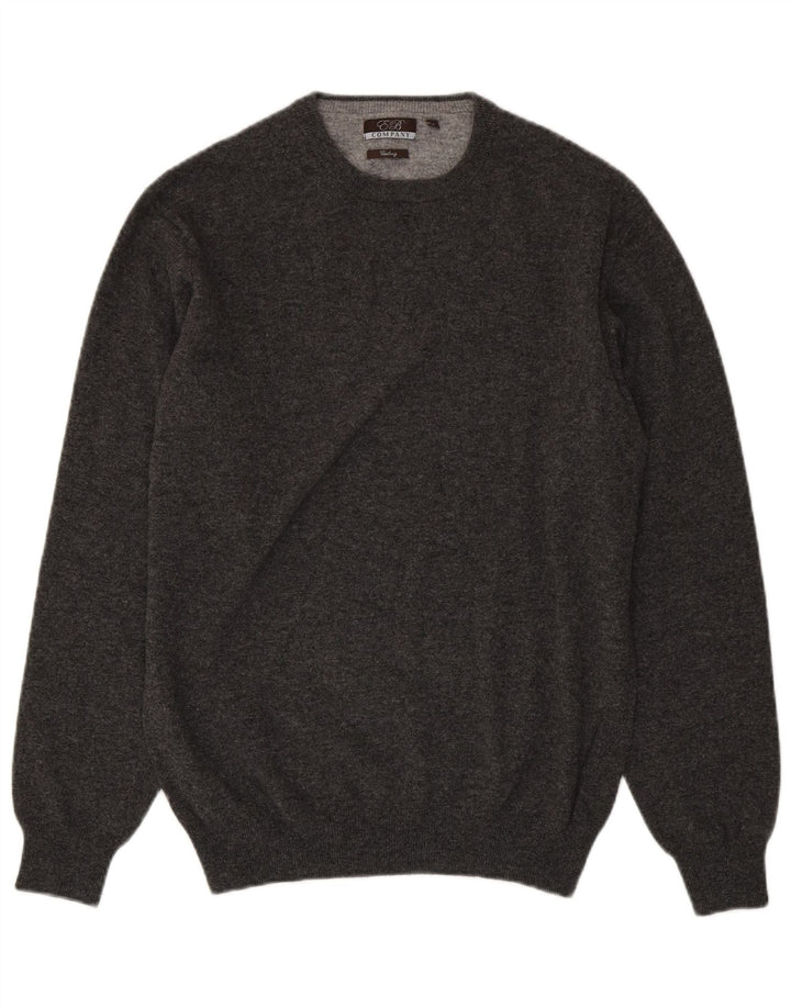 Ε.Β. Εταιρεία Ανδρικό πουλόβερ με λαιμόκοψη μεσαίου γκρι μαλλί Merino