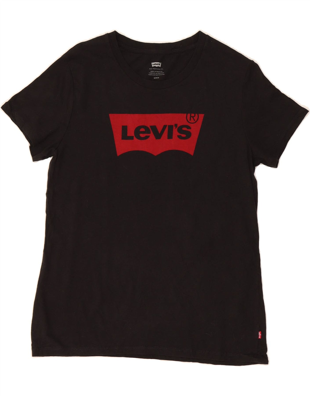 LEVI'S Womens Graphic T-Shirt Top UK 14 Medium Black Cotton Vintage Levi's and Second-Hand Levi's from Messina Hembry 