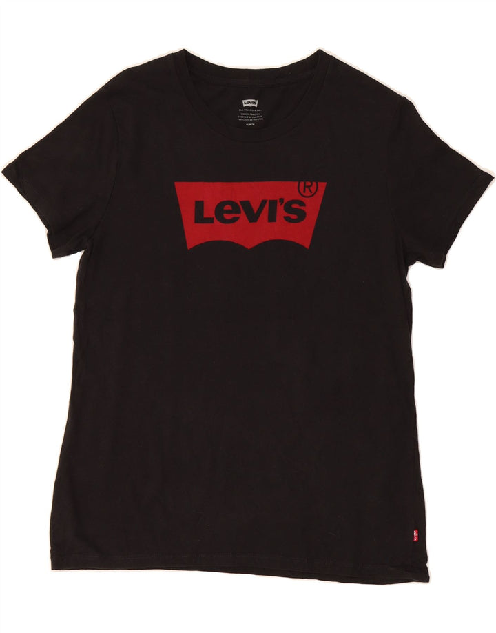LEVI'S Womens Graphic T-Shirt Top UK 14 Medium Black Cotton Vintage Levi's and Second-Hand Levi's from Messina Hembry 