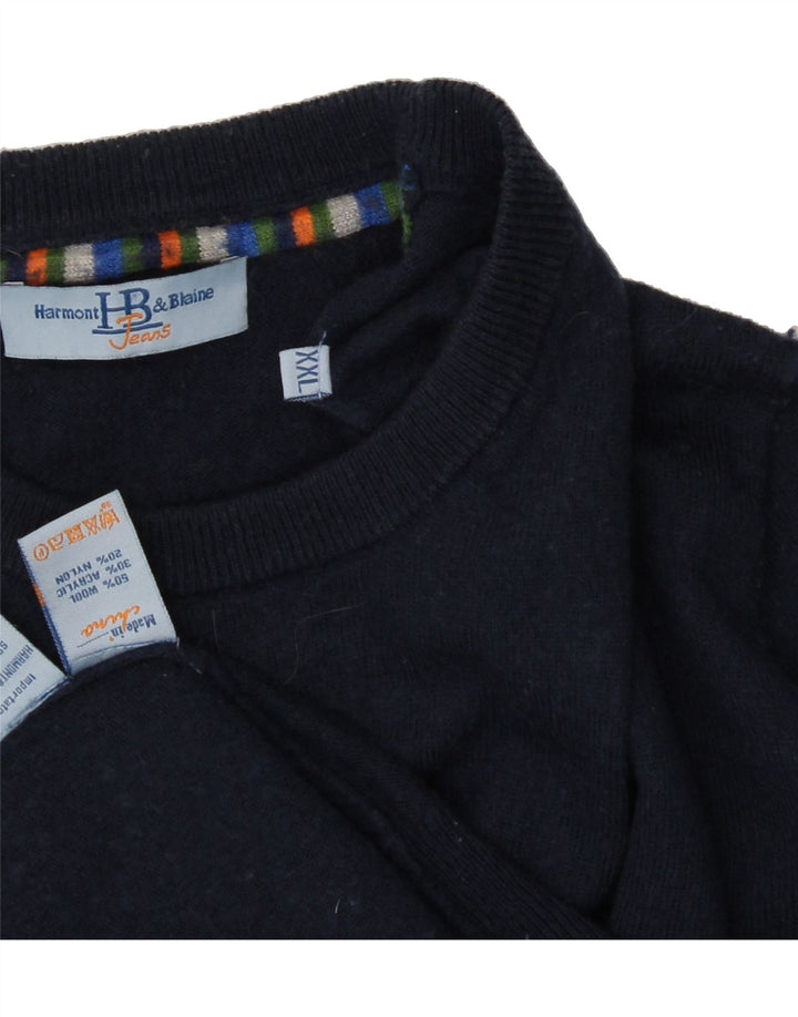 HARMONT & BLAINE Mens Crew Neck Jumper Sweater 2XL Navy Blue Wool Vintage Harmont & Blaine and Second-Hand Harmont & Blaine from Messina Hembry 