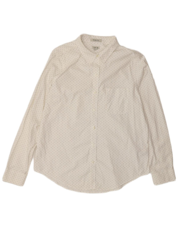 L.L.BEAN Womens Shirt UK 14 Medium White Polka Dot Cotton