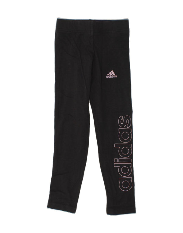 ADIDAS Girls Graphic Leggings 5-6 Years Grey Cotton