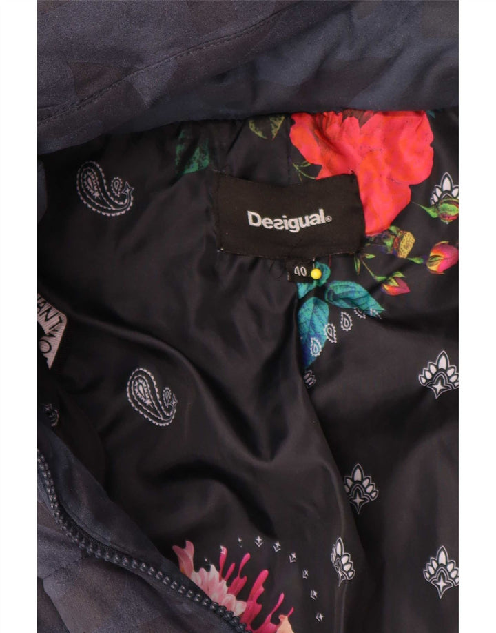 Desigual Γυναικείο παλτό με κουκούλα με γραφικό γέμισμα EU 40 Medium Navy Blue Polyester