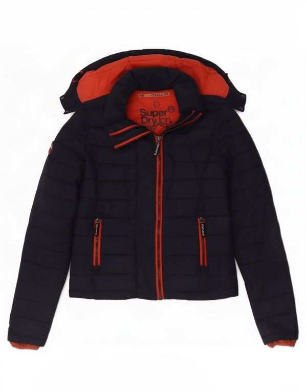 Superdry γυναικείο μπουφάν με κουκούλα UK 16 Large Navy Blue Nylon