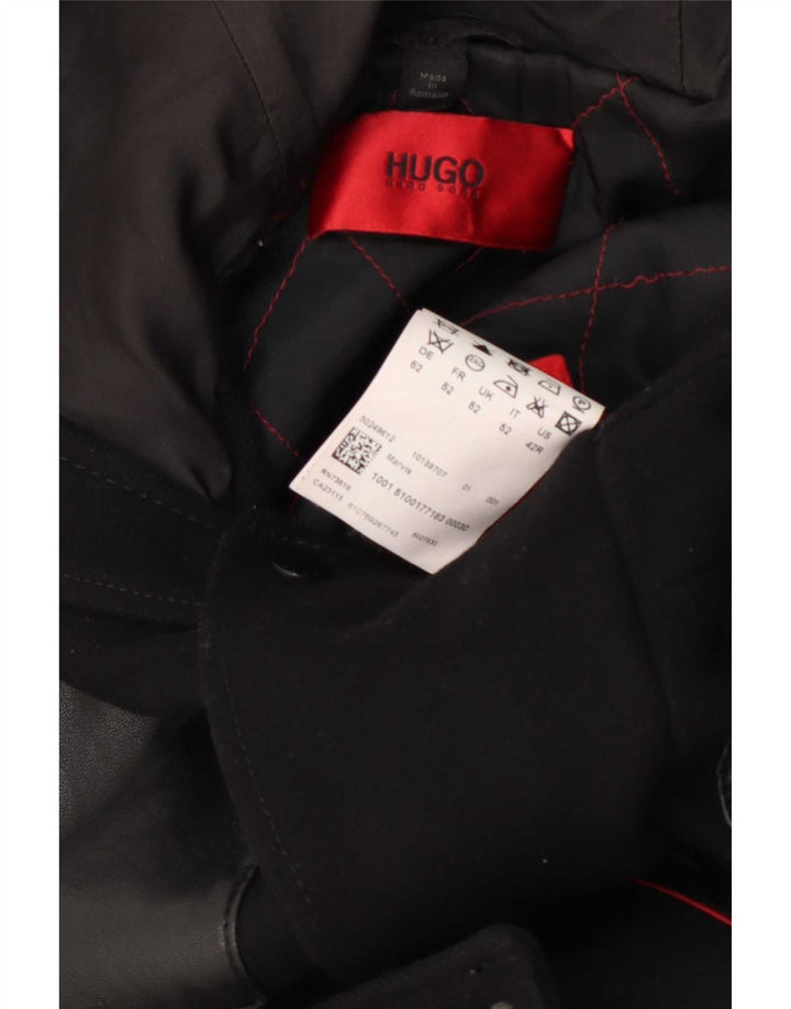 Ανδρικό πανωφόρι Hugo Boss με κουκούλα EU 52 XL Μαύρο μάλλινο