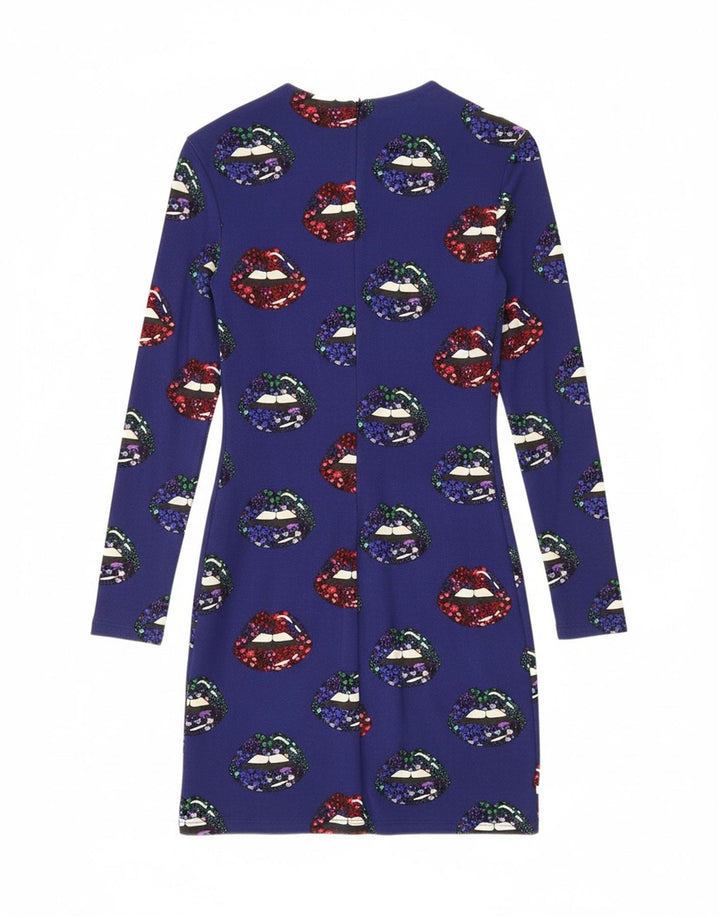 DESIGUAL Womens Abstract Pattern Bodycon Dress UK 8 Small Navy Blue