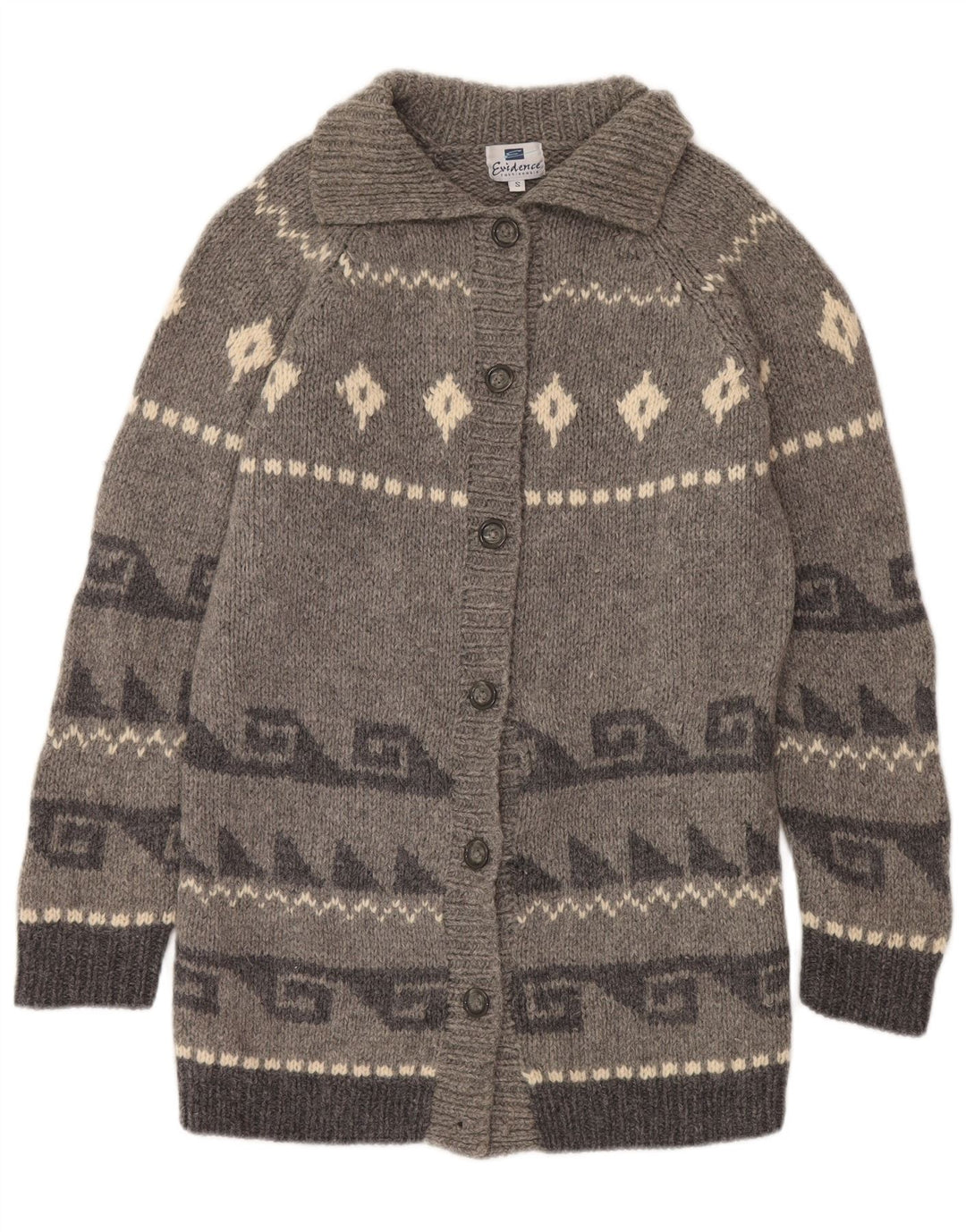 Evidence Γυναικείο πουλόβερ Longline Cardigan UK 10 Small Grey Fair Isle Wool
