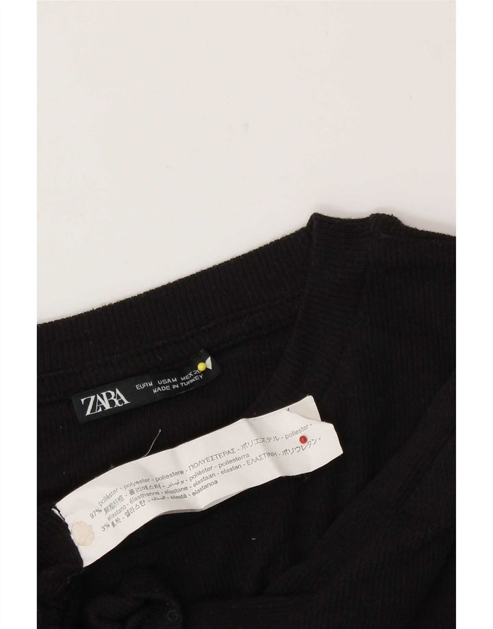 Zara Γυναικεία Μπλούζα Crop Top UK 12 Medium Black Polyester