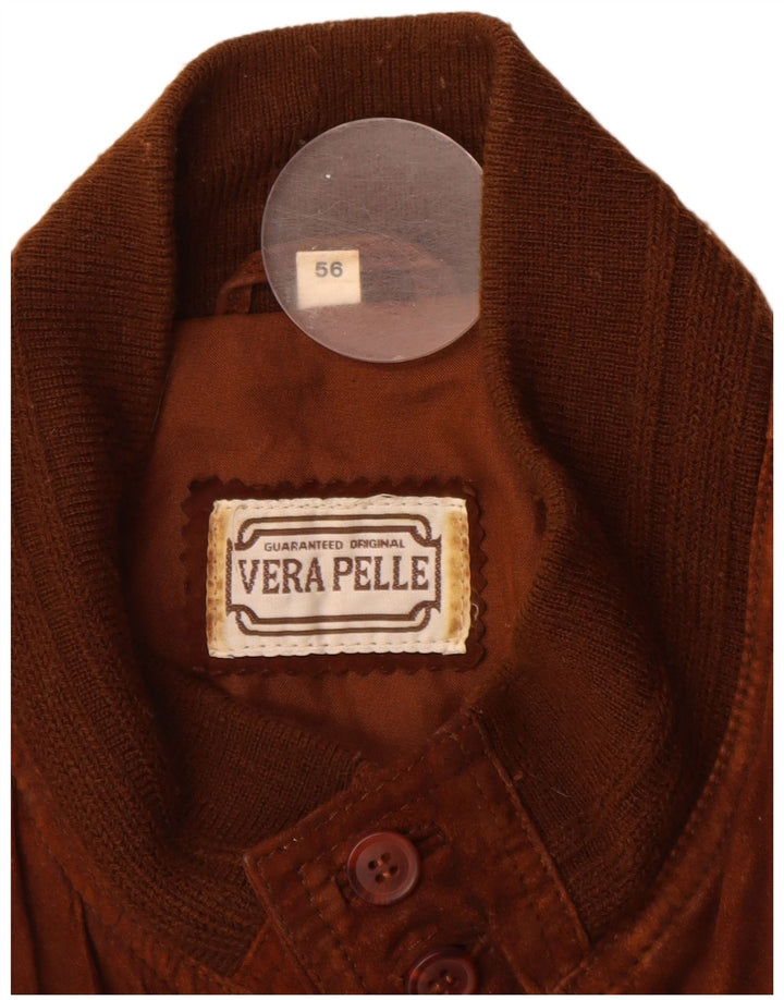 Vintage Ανδρικό Suede Bomber Jacket IT 56 3XL Καφέ Δερμάτινο