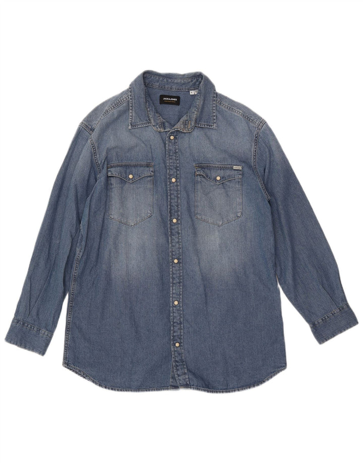JACK & JONES Ανδρικό τζιν πουκάμισο XL Μπλε βαμβακερό
