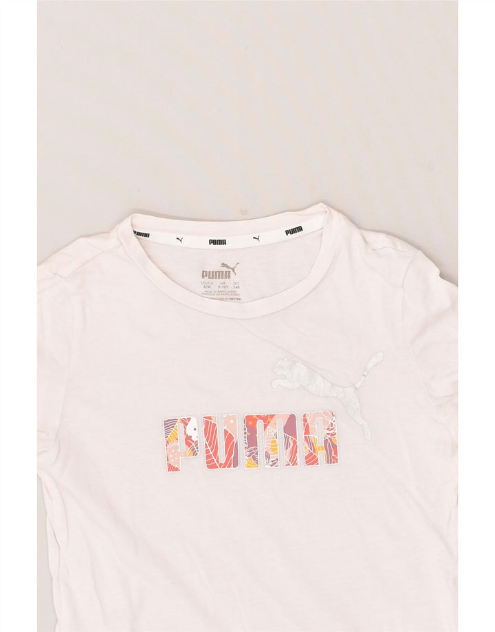PUMA Girls Graphic T-Shirt Top 9-10 Years White Cotton | Vintage Puma | Thrift | Second-Hand Puma | Used Clothing | Messina Hembry 