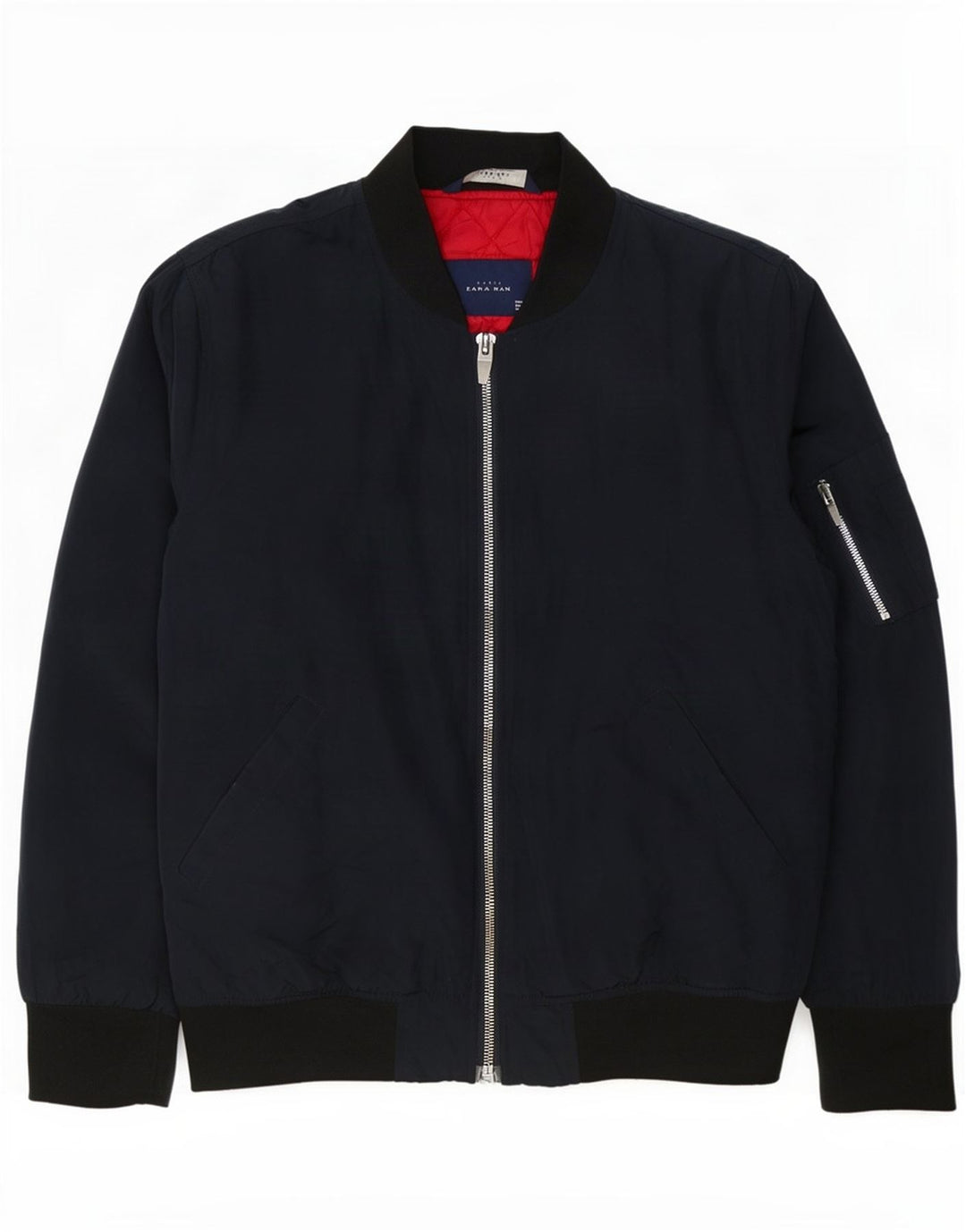 Zara Ανδρικό Bomber Jacket UK 40 Large Navy Blue Colorblock Polyester