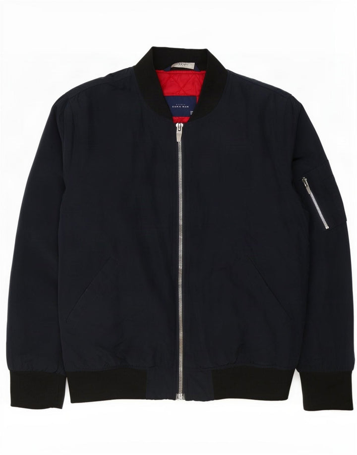 Zara Ανδρικό Bomber Jacket UK 40 Large Navy Blue Colorblock Polyester