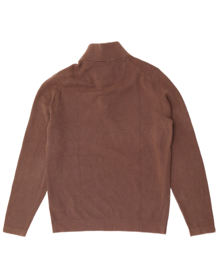 Ανδρικό πουλόβερ Massimo Dutti με φερμουάρ, μεγάλο καφέ βαμβακερό