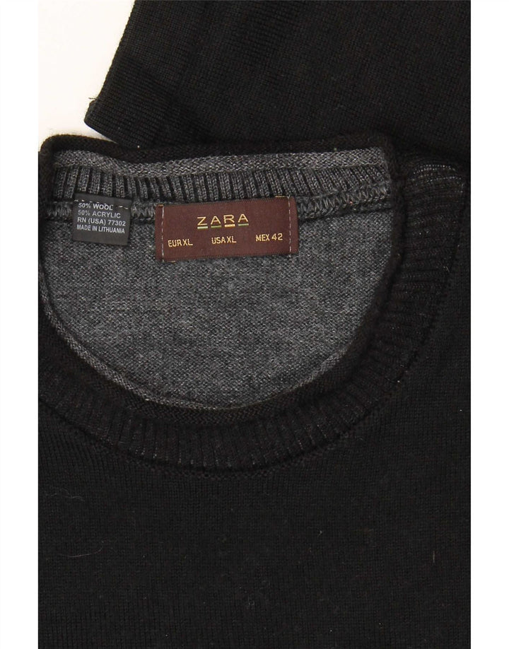 Ανδρικό πουλόβερ Zara Crew Neck Jumper XL Μαύρο μάλλινο