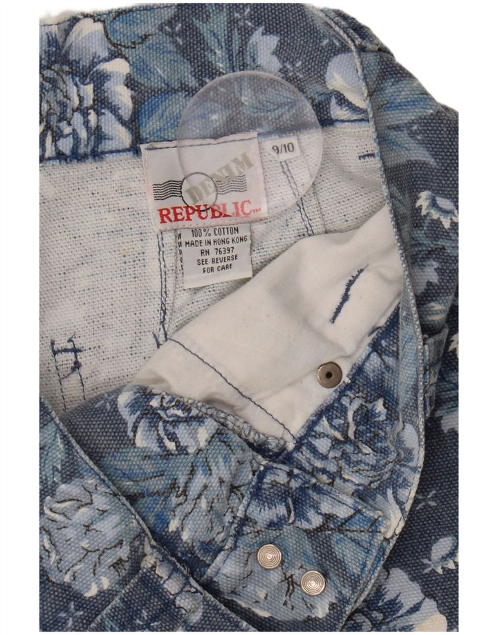 VINTAGE Κοριτσίστικο Ψηλόμεσο Τζιν σορτς 9-10 ετών W26 Navy Blue Floral