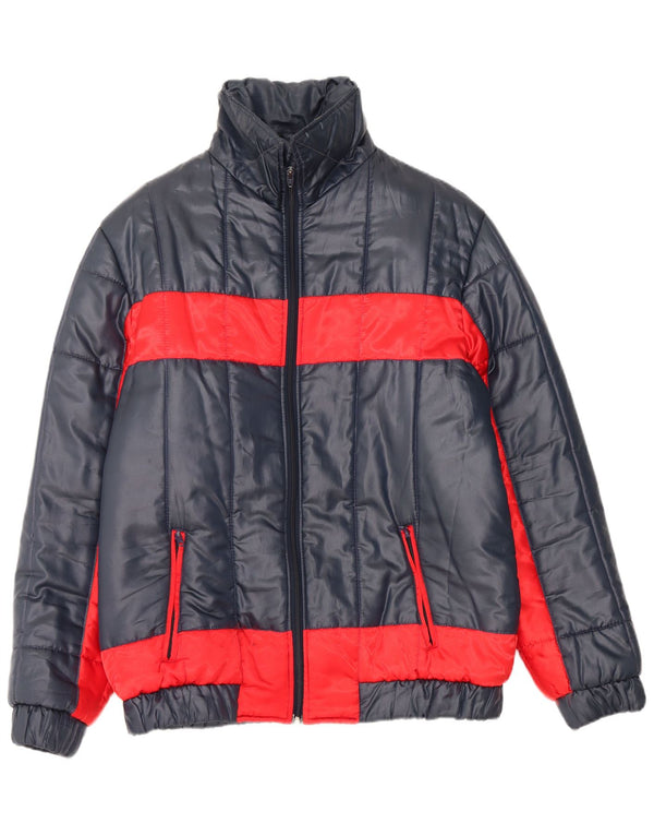 Vintage ανδρικό μπουφάν με κουκούλα με επένδυση EU 56 3XL Navy Blue Colorblock Nylon