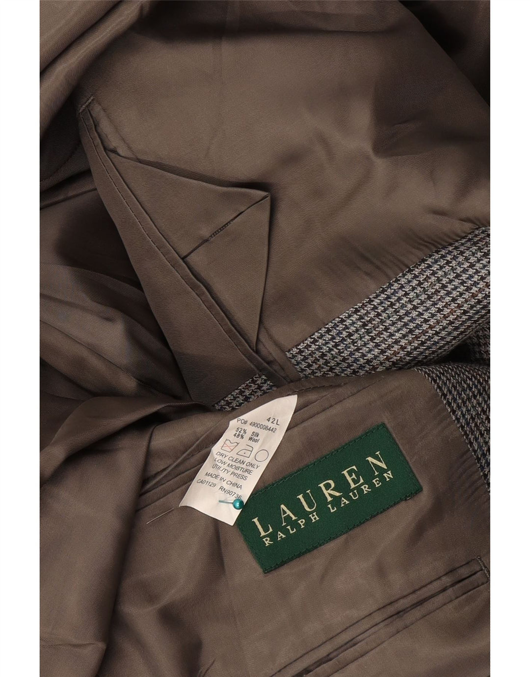 Ralph Lauren Ανδρικό σακάκι 2 κουμπιών UK 42 Μεγάλο γκρι μεταξωτό Houndstooth