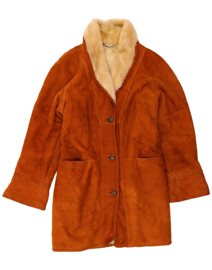 Vintage Γυναικείο παλτό Shearling Loose Fit IT 48 XL Δερμάτινο καφέ