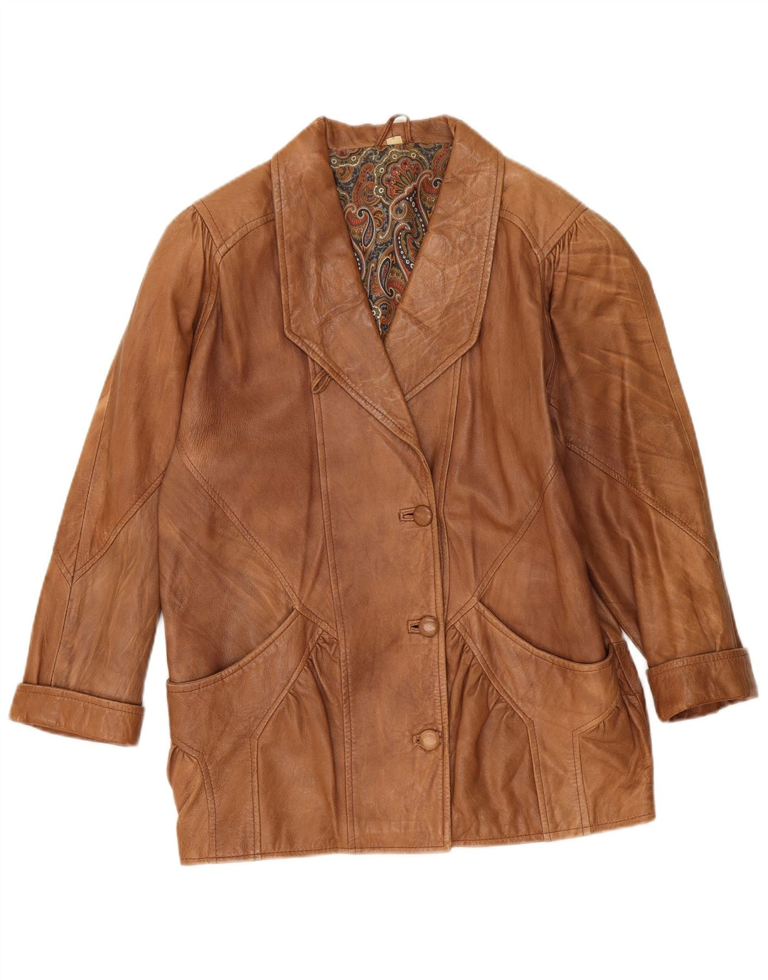 Vintage Γυναικείο Oversized Δερμάτινο Μπουφάν UK 10 Small Beige