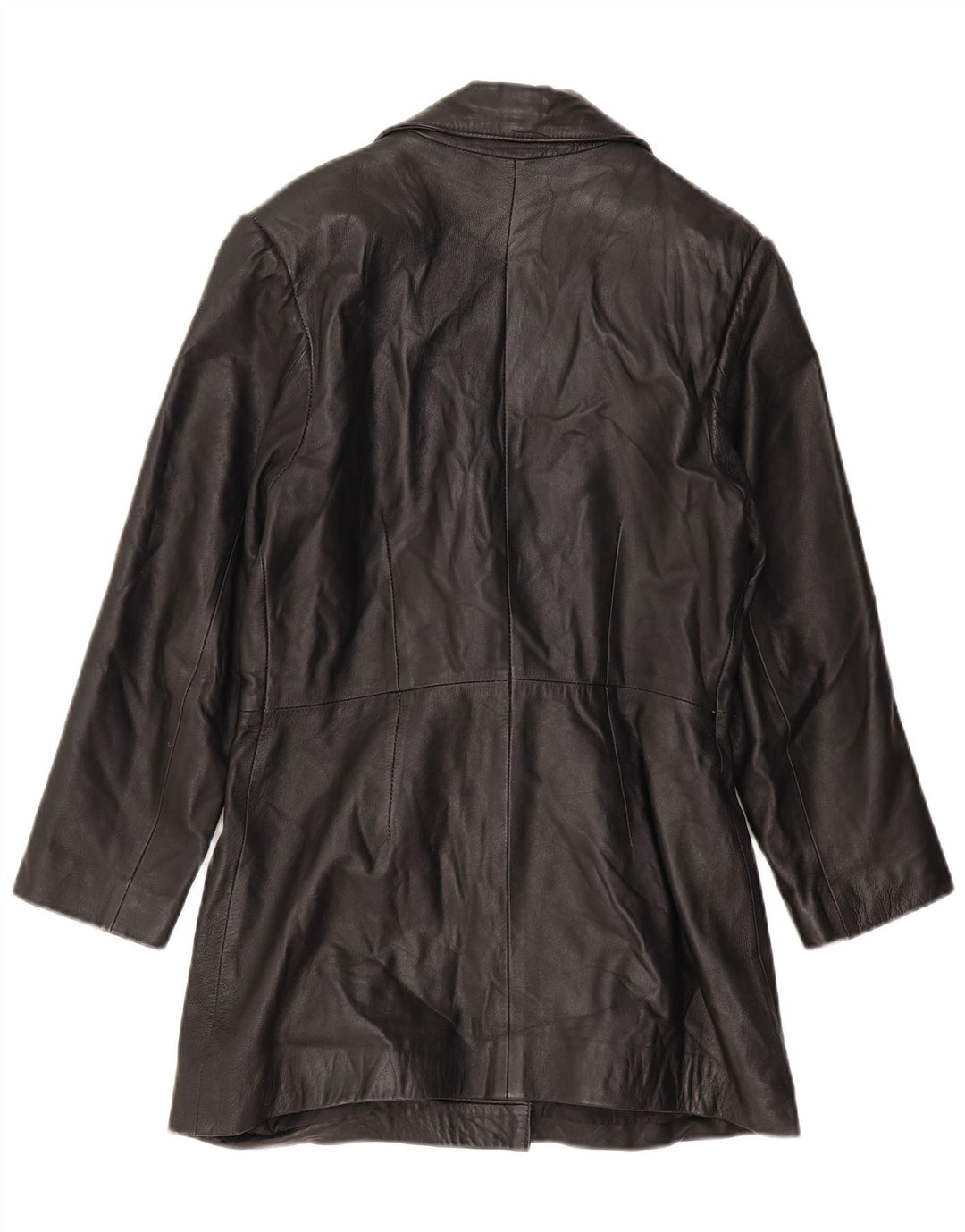 VINTAGE Γυναικείο Δερμάτινο Παλτό UK 14 Large Μαύρο Δερμάτινο