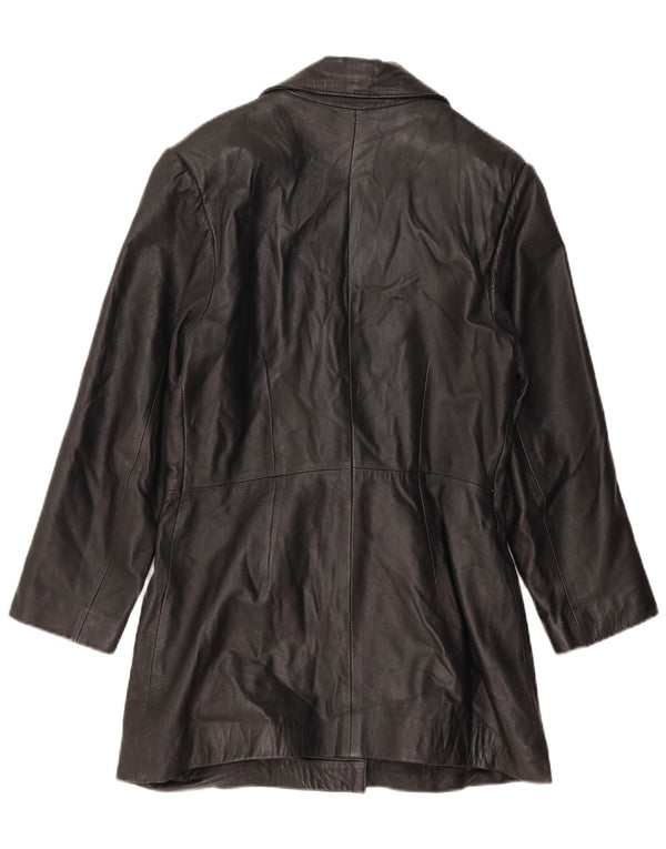 VINTAGE Γυναικείο Δερμάτινο Παλτό UK 14 Large Μαύρο Δερμάτινο