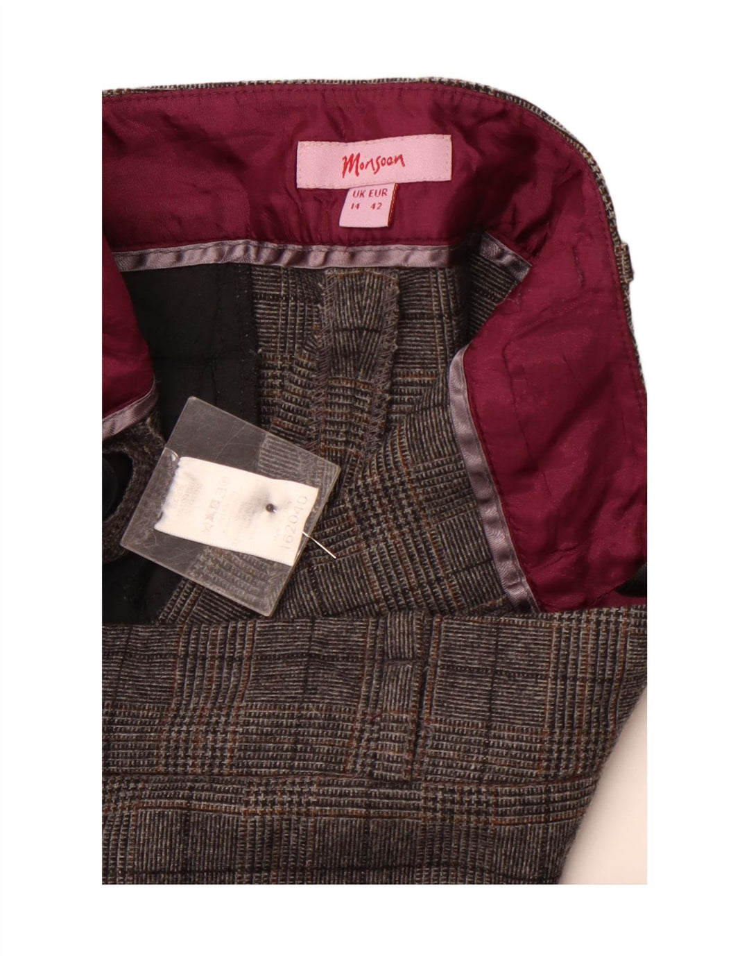 Γυναικείο ίσιο παντελόνι Chino MONSOON UK 14 Large W32 L30 Grey Check Wool