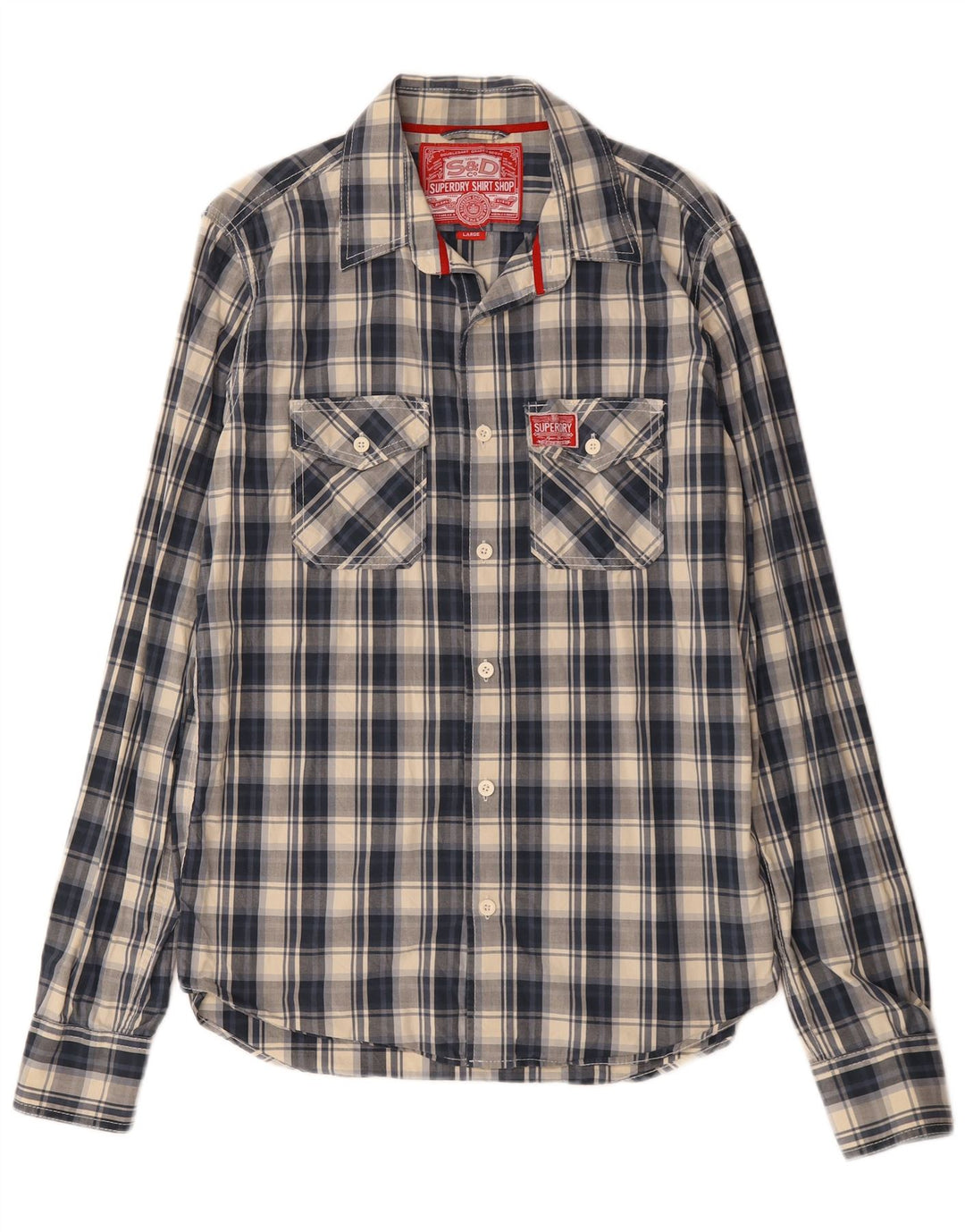 Ανδρικό πουκάμισο Superdry Large Navy Blue Check Cotton