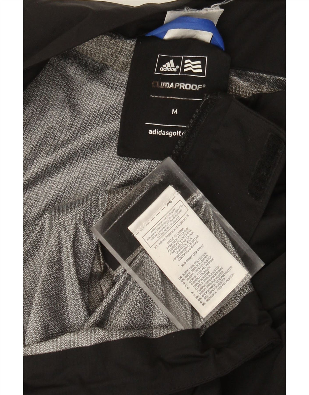 Adidas Mens Clima Proof Graphic Rain Jacket UK 38 Medium Black Polyester