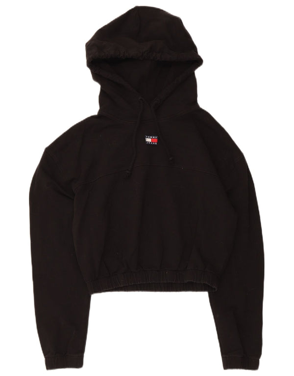Tommy Hilfiger Womens Crop Hoodie Jumper UK 10 Small Black