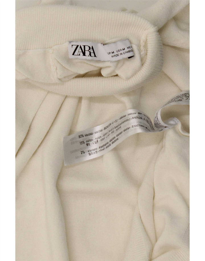 Zara γυναικείο κοντομάνικο πουλόβερ με ρολό λαιμόκοψη UK 12 Medium White