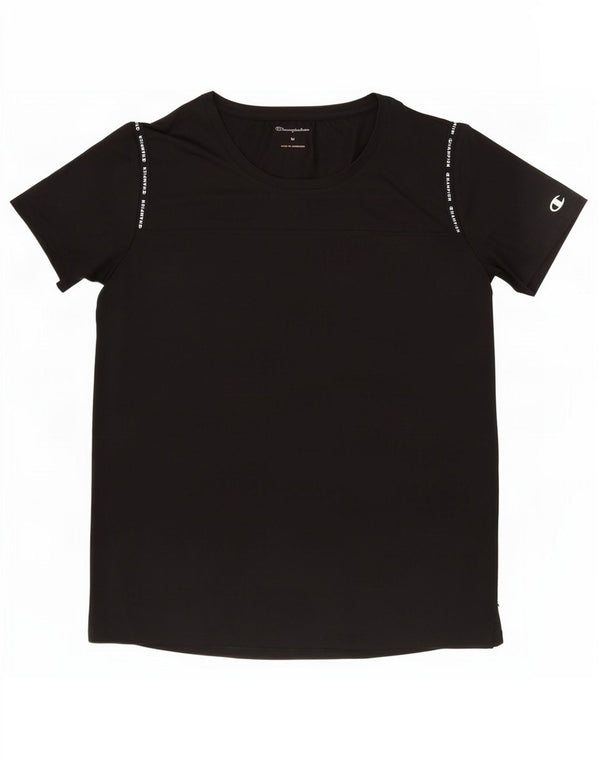 Champion Γυναικείο γραφικό T-Shirt Top UK 12 Medium Black Polyester