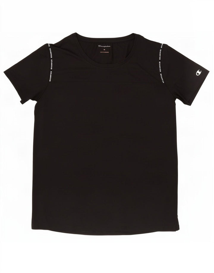 Champion Γυναικείο γραφικό T-Shirt Top UK 12 Medium Black Polyester