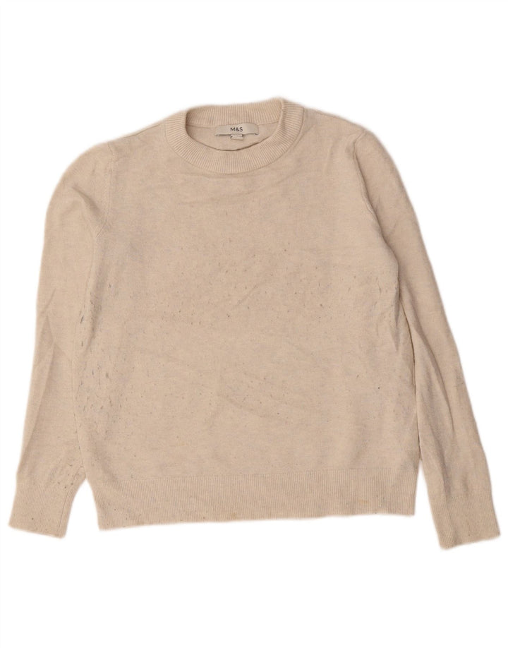 Marks & Spencer Γυναικείο πουλόβερ με λαιμόκοψη UK 10 Small Beige Polyester