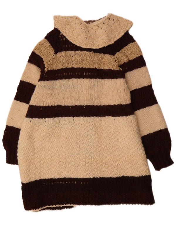 Vintage γυναικείο πουλόβερ Longline Cardigan UK 22 3XL μπεζ ριγέ