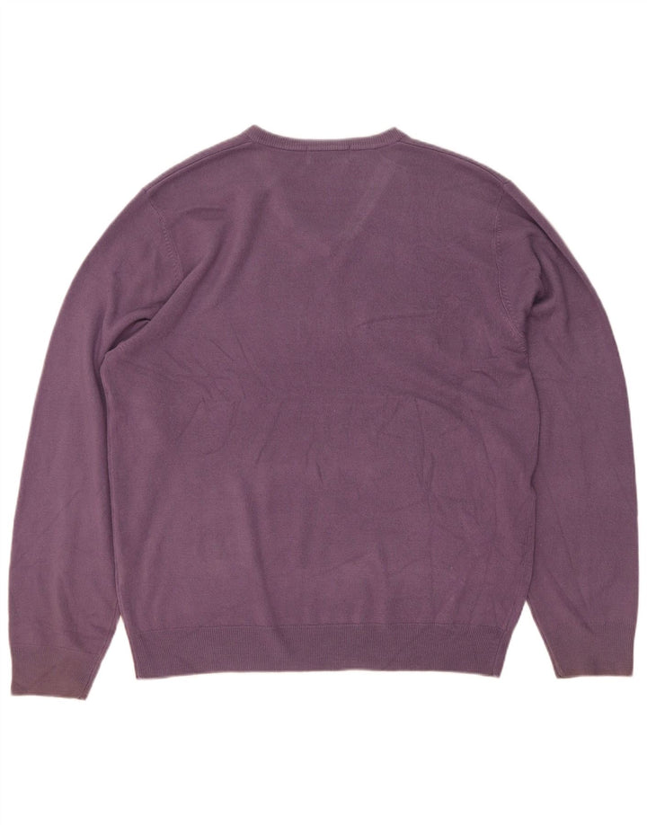 Ανδρικό πουλόβερ Marks & Spencer Blue Harbor με λαιμόκοψη με λαιμόκοψη μεγάλο μωβ