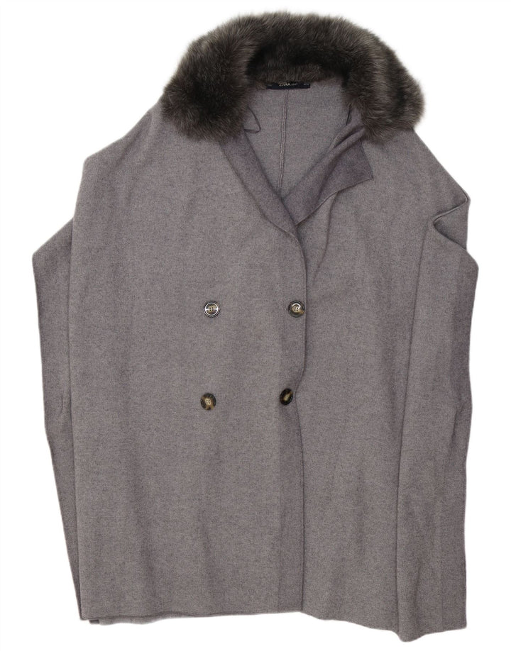 Zara Γυναικείο Παλτό Poncho UK 10 Small Grey Viscose