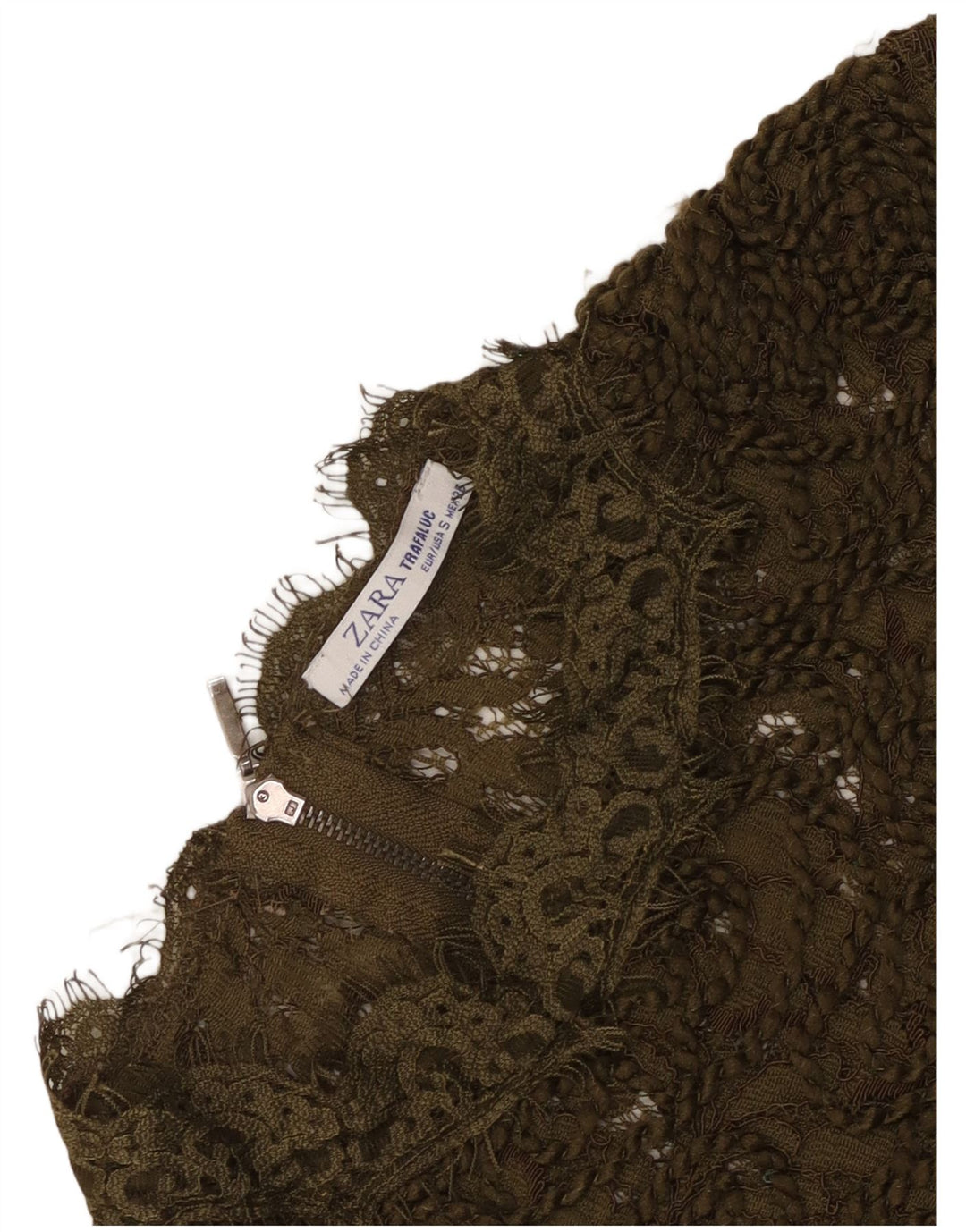 Zara Γυναικεία Δαντέλα See Through Μπλούζα Top UK 8 Small Khaki