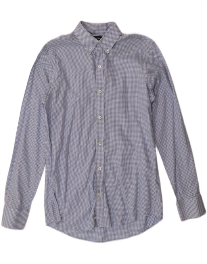 PENGUIN Mens Shirt Size 15 1/2 Medium Blue Gingham Cotton Vintage Penguin and Second-Hand Penguin from Messina Hembry 