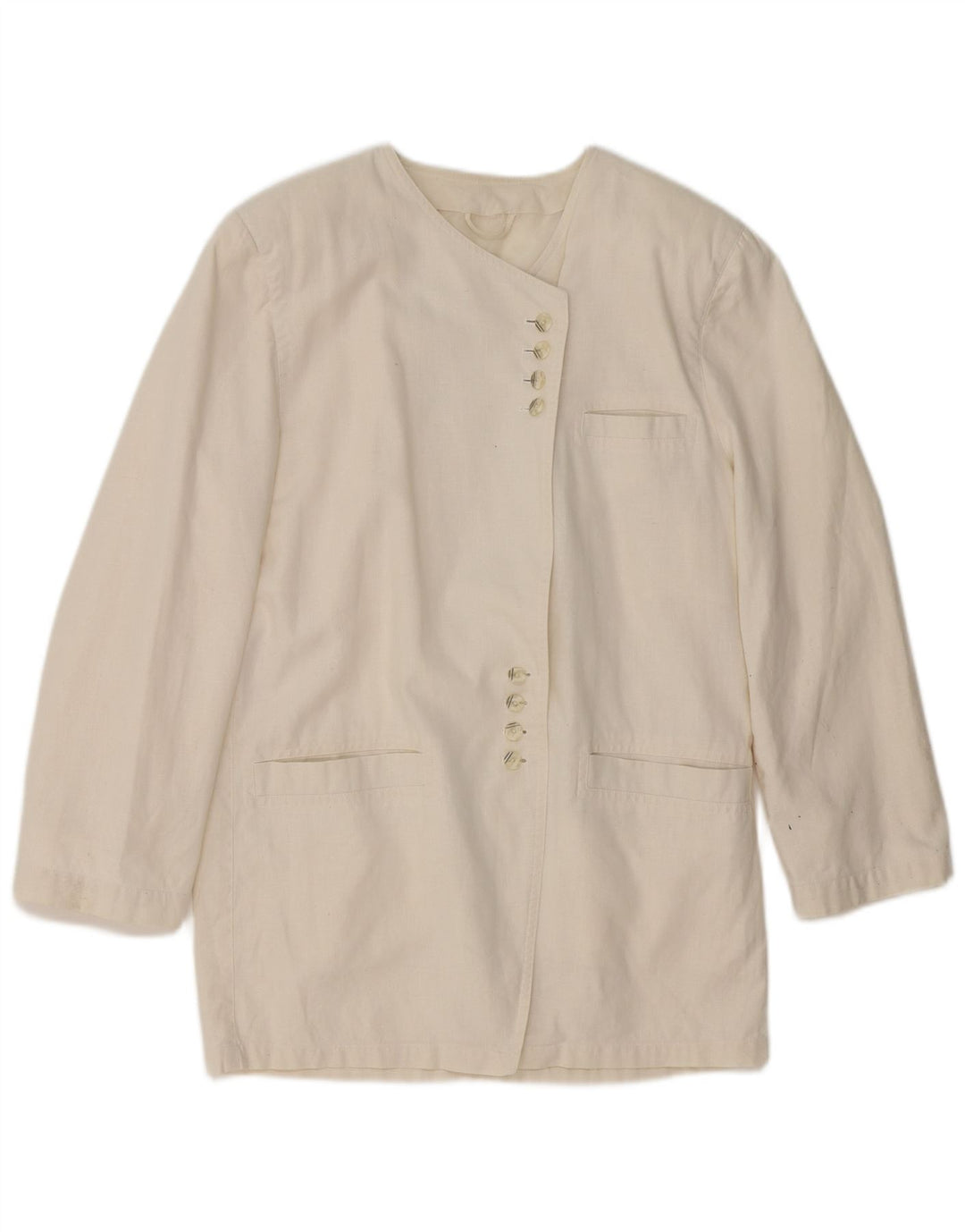 VINTAGE Γυναικείο Longline Blazer Jacket UK 14 Medium White