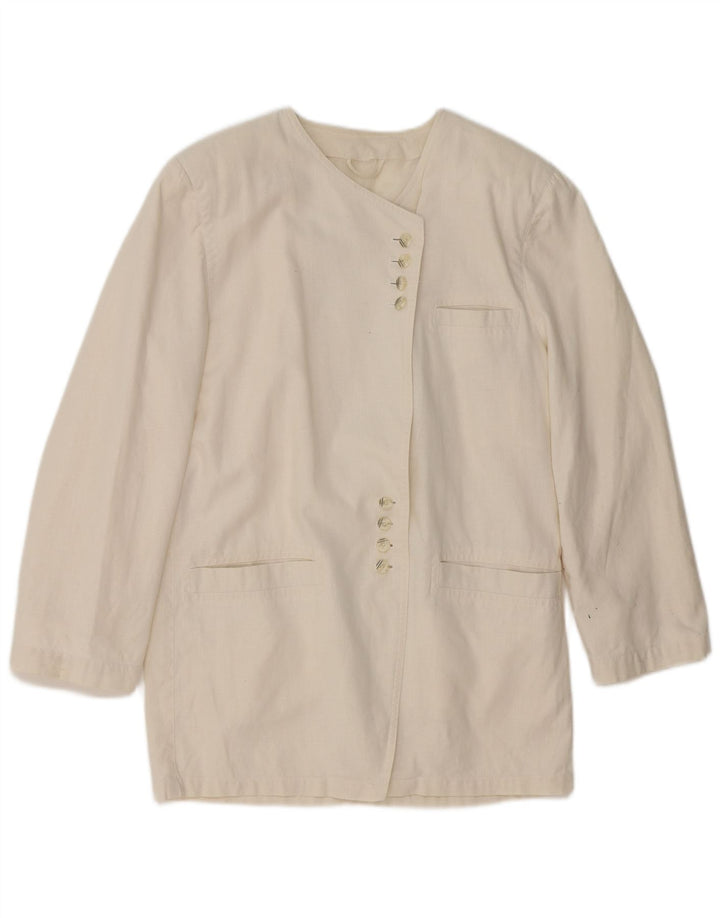 VINTAGE Γυναικείο Longline Blazer Jacket UK 14 Medium White