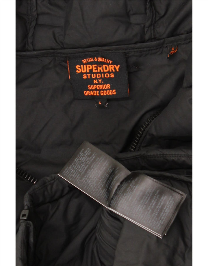 Superdry Ανδρικό μπουφάν με κουκούλα UK 40 μεγάλο μαύρο πολυεστέρα