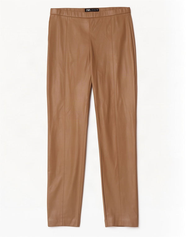 Zara Γυναικείο Slim Παντελόνι Faux Leather Large W30 L28 Beige Polyurethane